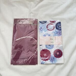 Japanese tenugui towel Lot of 2 100% cotton Japan 54” Long Parasols and Flowers